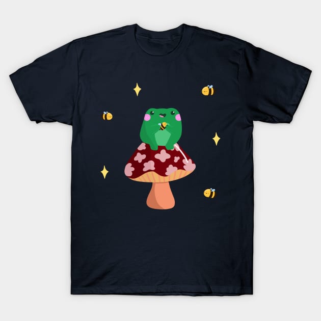 Kawaii Frog With Bee Friends T-Shirt by Sofia Sava